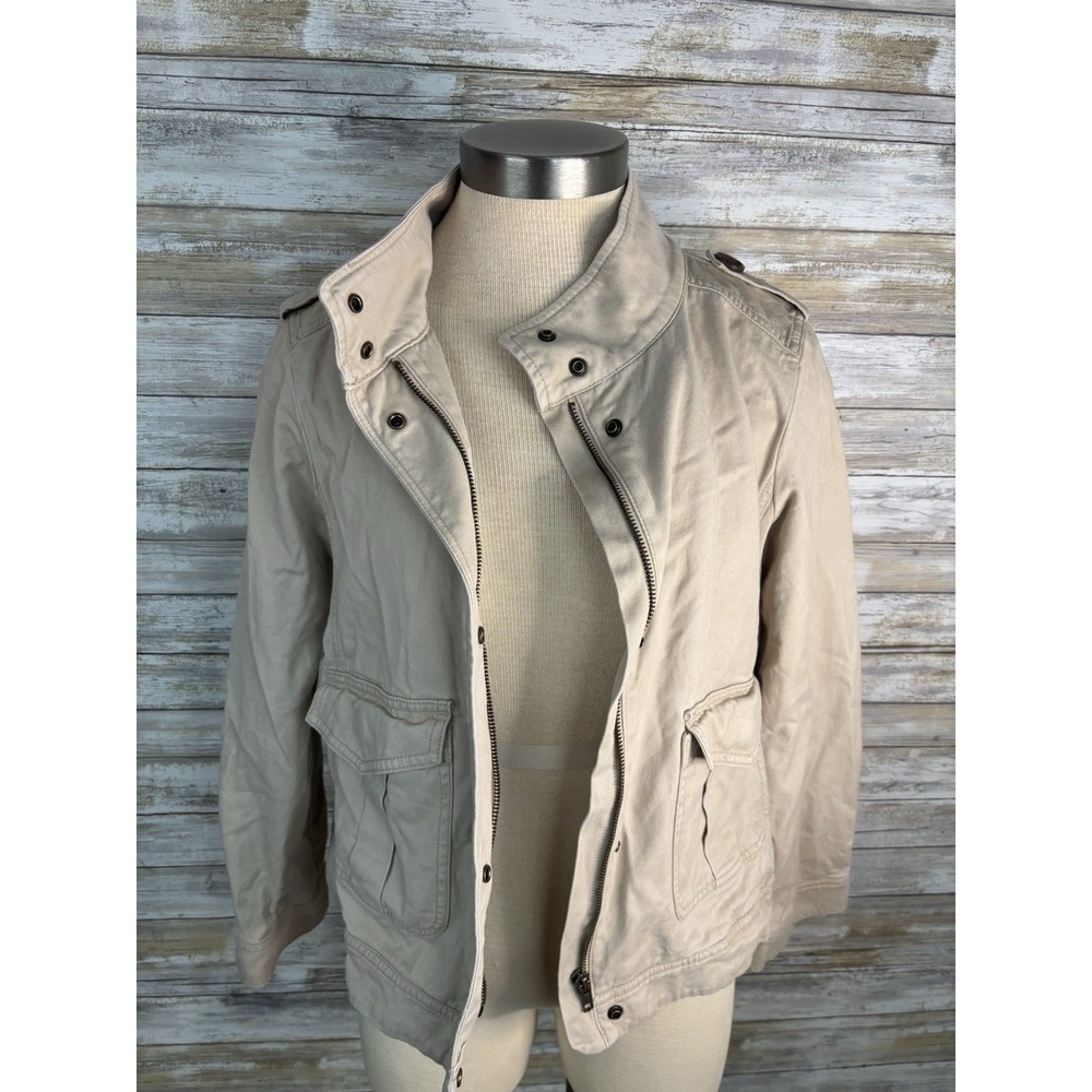 Talbots Refined Twill Utility Jacket Beige Petite M Military Safari Style Cotton - Picture 8 of 10
